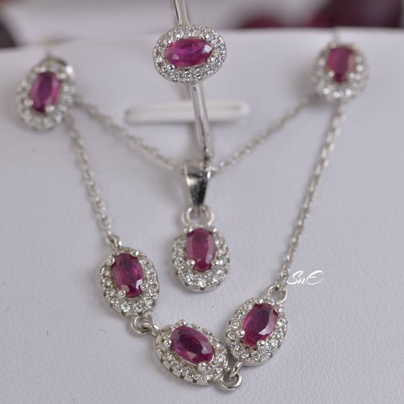 NEW 925 STERLING SILVER REAL GENUINE NATURAL RUBY SET 7 - Picture 1 of 10
